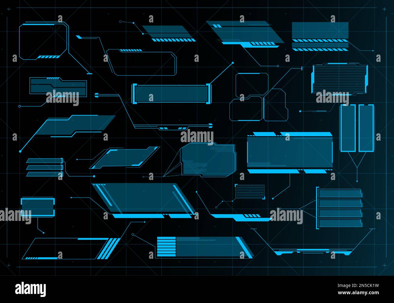 Bannières futuristes. Cadres numériques, arrière-plan de description de style cyber-punk et ensemble de vecteurs de la barre d'informations de l'affichage à tête haute de cyber-technologie Illustration de Vecteur