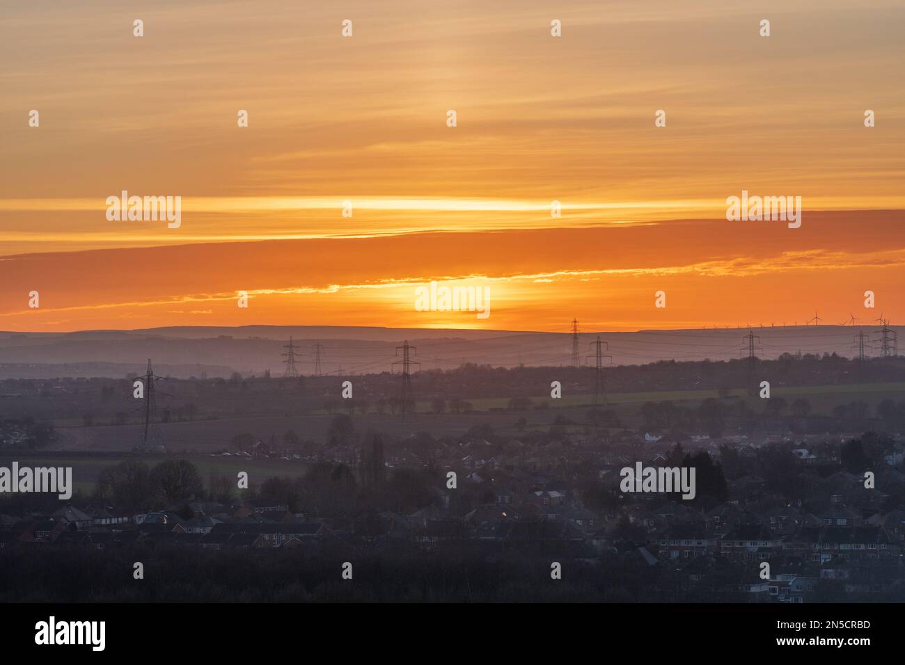 Paysage du nord de l'Angleterre avec coucher de soleil en février, Royaume-Uni Banque D'Images