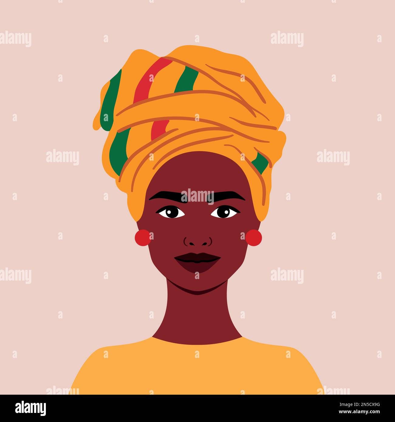 Belle fille africaine dans la coiffure traditionnelle. Portrait intégral en forme de visage plat. Avatar. Femme Diversité. Mois de l'histoire des Noirs Illustration de Vecteur