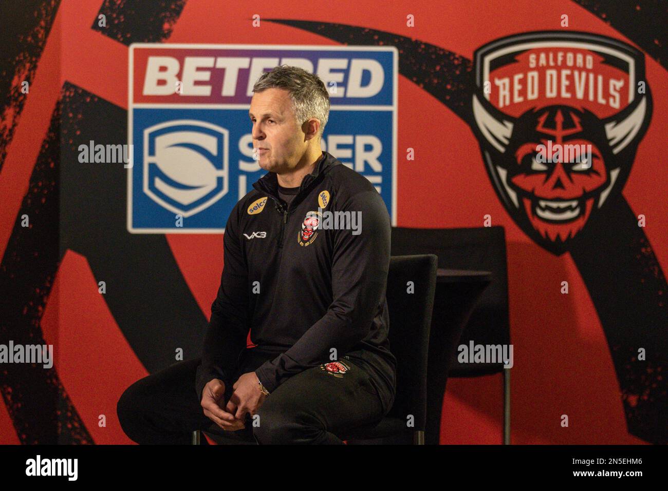 Paul Rowley entraîneur en chef de Salford Red Devils lors du lancement de la Super League Media au Science and Industry Museum, Manchester, Royaume-Uni, 9th février 2023 (photo de Mark Cosgrove/News Images) Banque D'Images