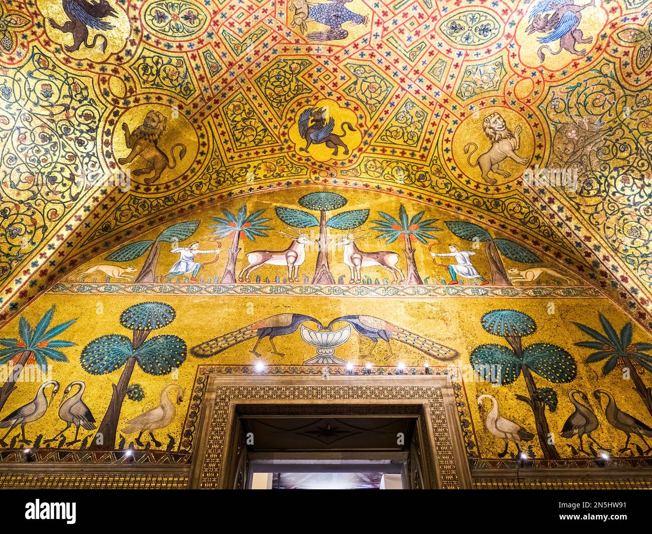 La mosaïque de la salle du roi Roger de l'époque normande dans le Palais normand (Palazzo dei Normanni) - Palerme, Sicile, Italie Banque D'Images