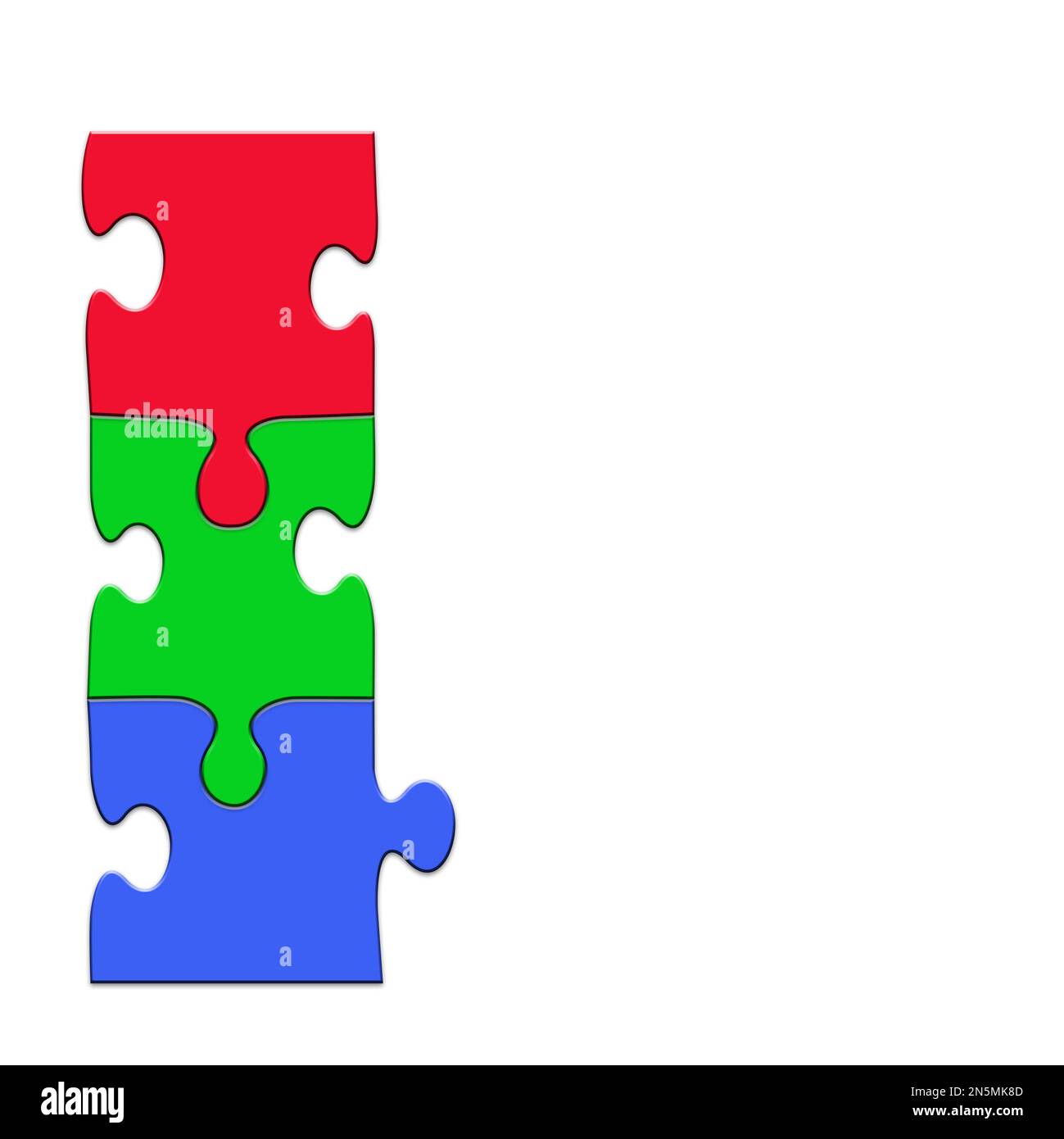 Trois pièces de puzzle assemblées sur fond blanc Banque D'Images