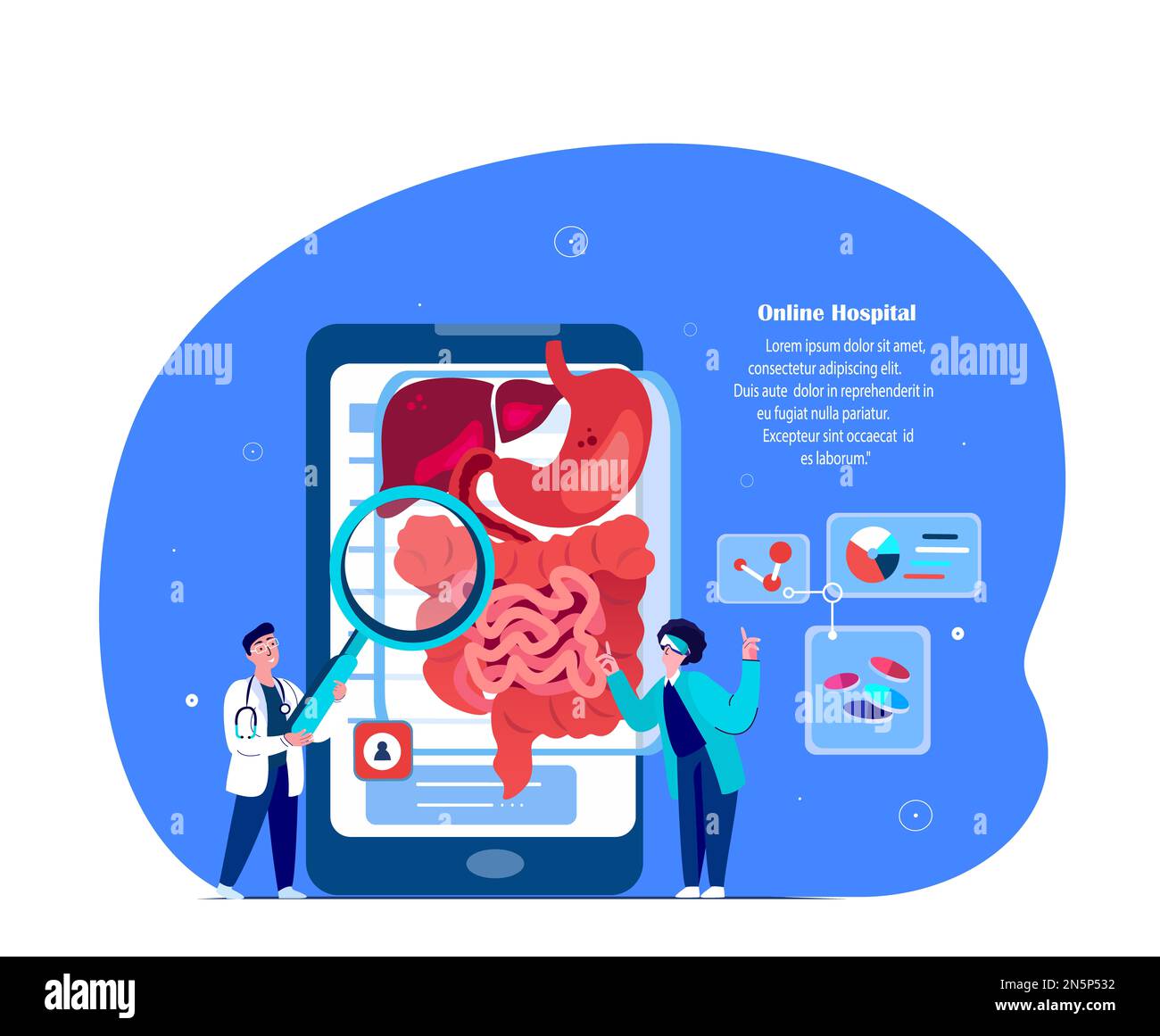 Médecins en ligne gastro-entérologues,hépatologues recherche tractus gastro-intestinal,estomac,intestins,hépatique.Diagnostics application mobile.Smartpho Banque D'Images