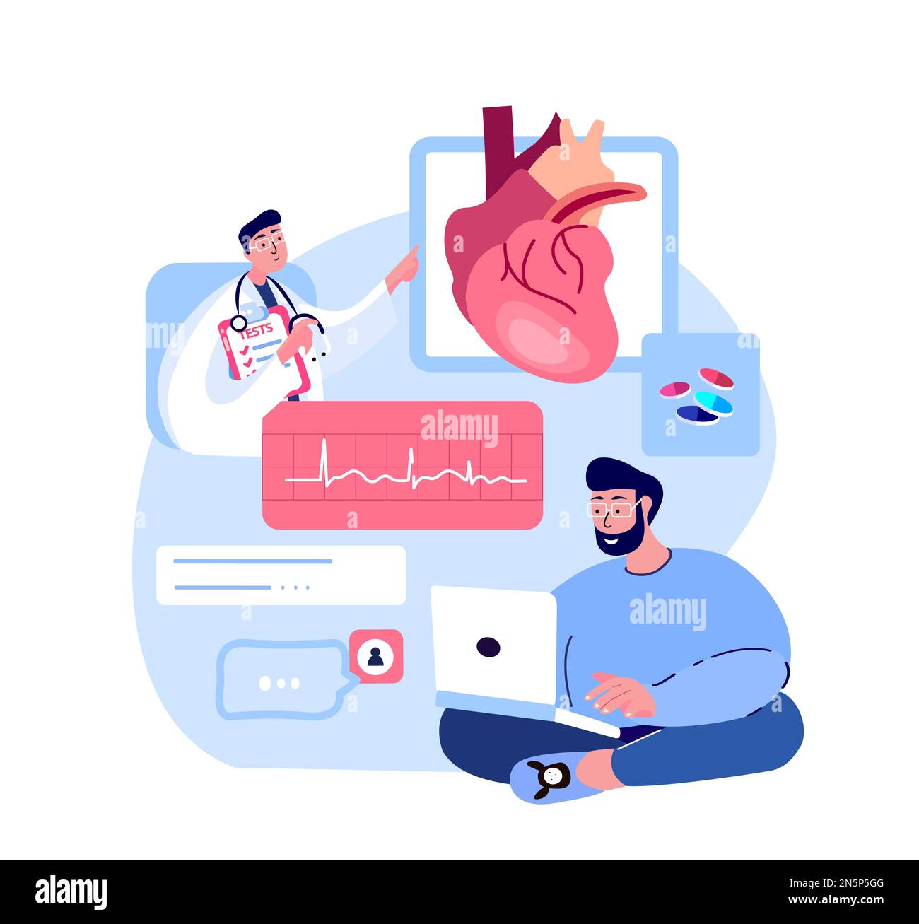 Cardiologue Docteur Consultate patient Man.Online Medical Hospital.Internet Online diagnostic Fluorography.Heart desease,pression artérielle cardiogramme Banque D'Images