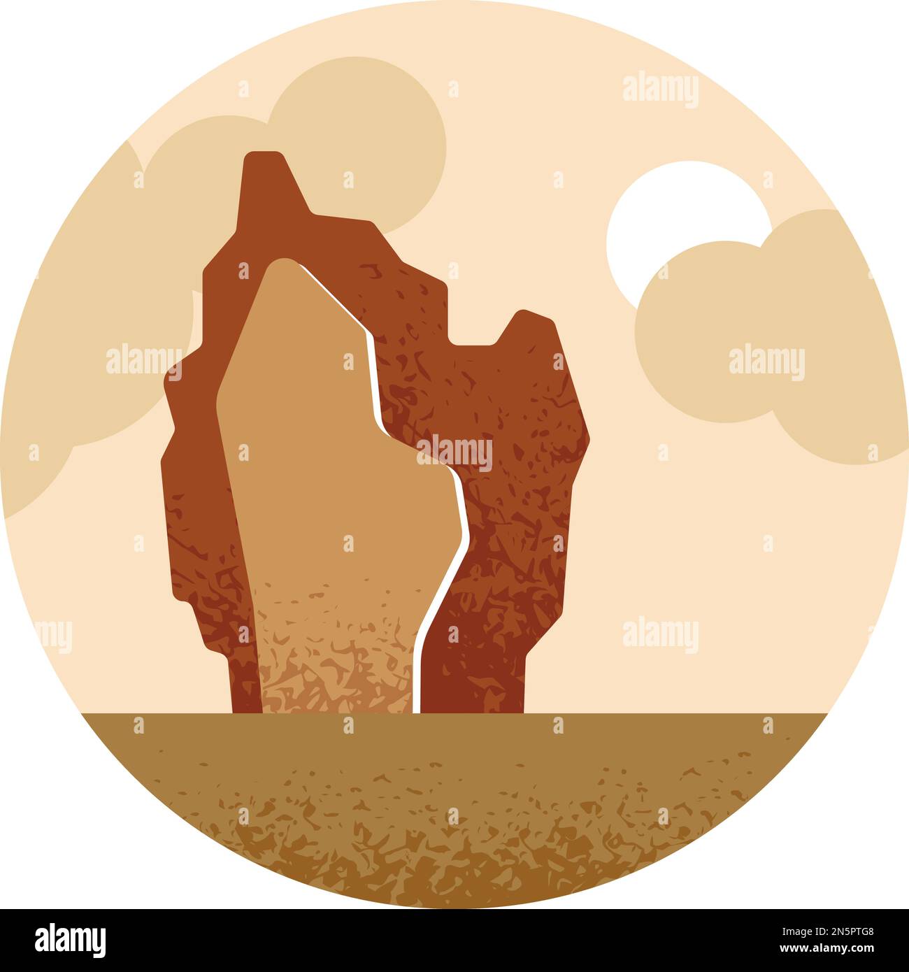 Paysage de montagne rond dans le style japonais. Nature marron texturée Illustration de Vecteur