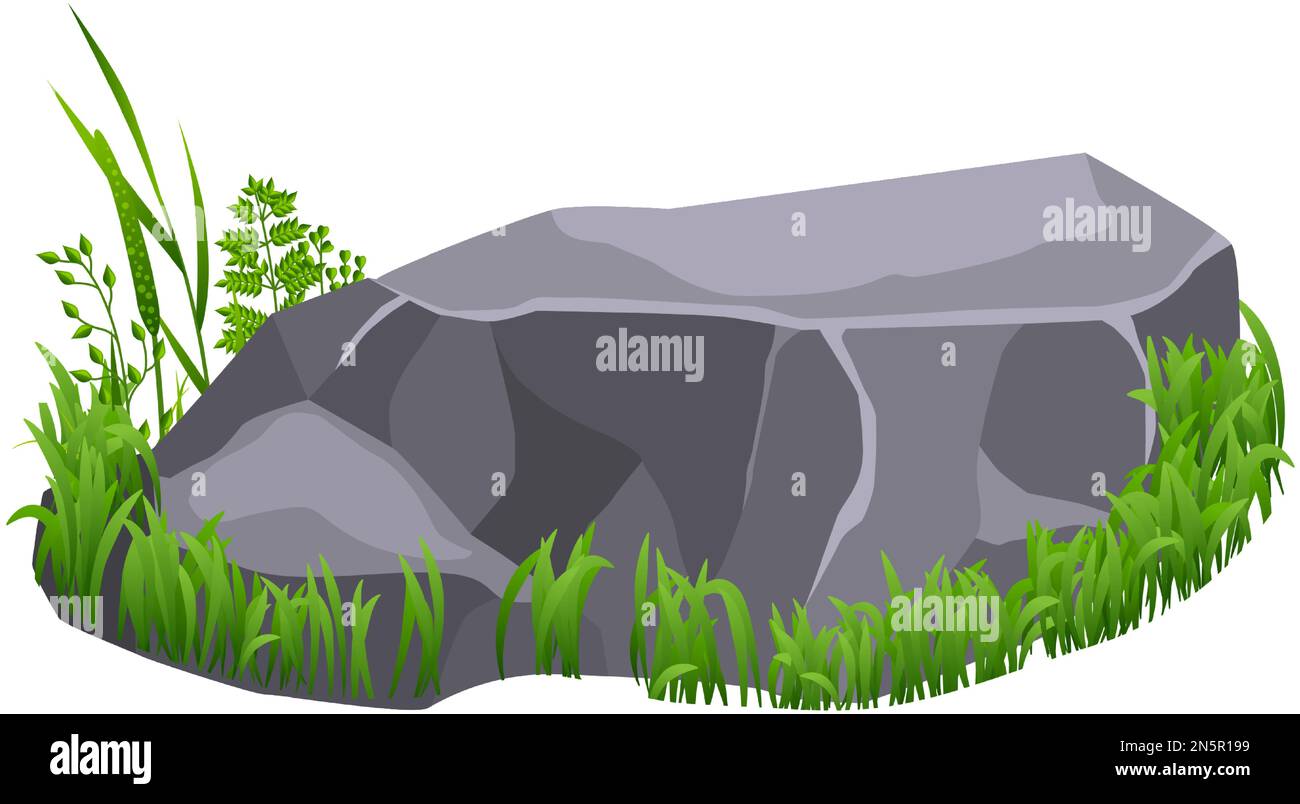 Élément de paysage naturel. Roche avec l'herbe verte croissante Illustration de Vecteur