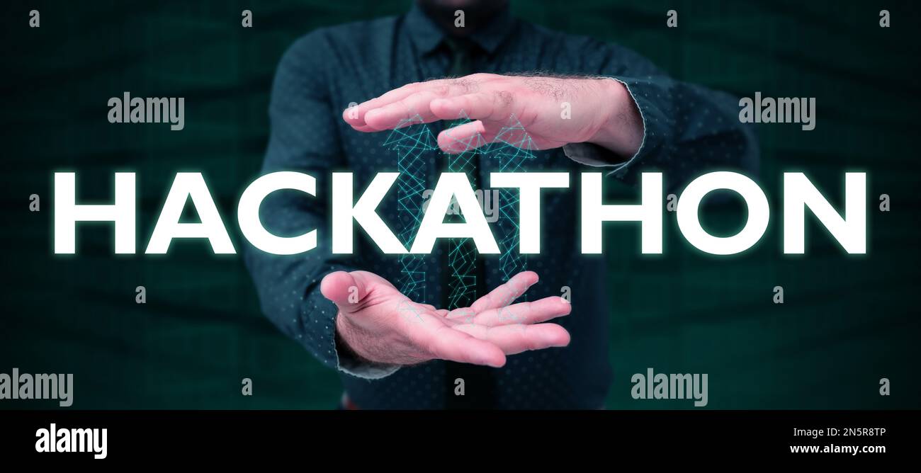 Affichage conceptuel Hackathon. Mot écrit sur l'événement où un grand nombre de personnes s'engagent dans la programmation Banque D'Images