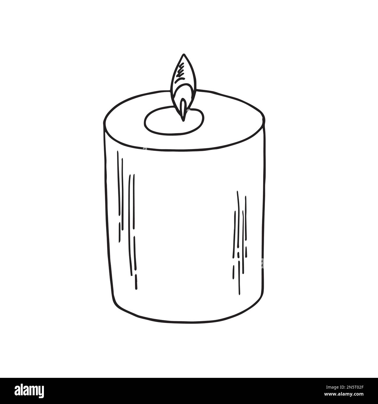 Bougie d'arôme brûlante dans un pot isolé sur fond blanc. Illustration vectorielle dessinée à la main, style doodle. Aromathérapie, élément de design de relaxation. S Illustration de Vecteur