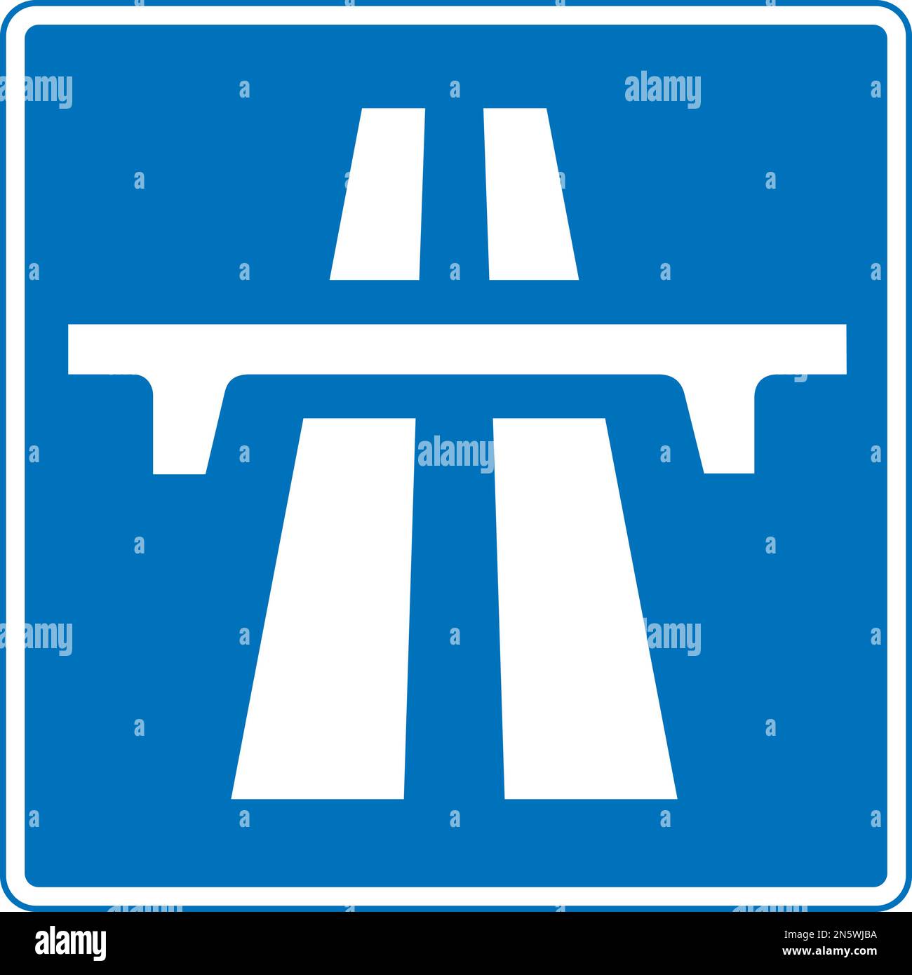 Illustration vectorielle d'une route à l'avant de l'autoroute britannique. Il se compose d'une représentation d'une autoroute et d'un pont contenu dans un carré bleu Illustration de Vecteur