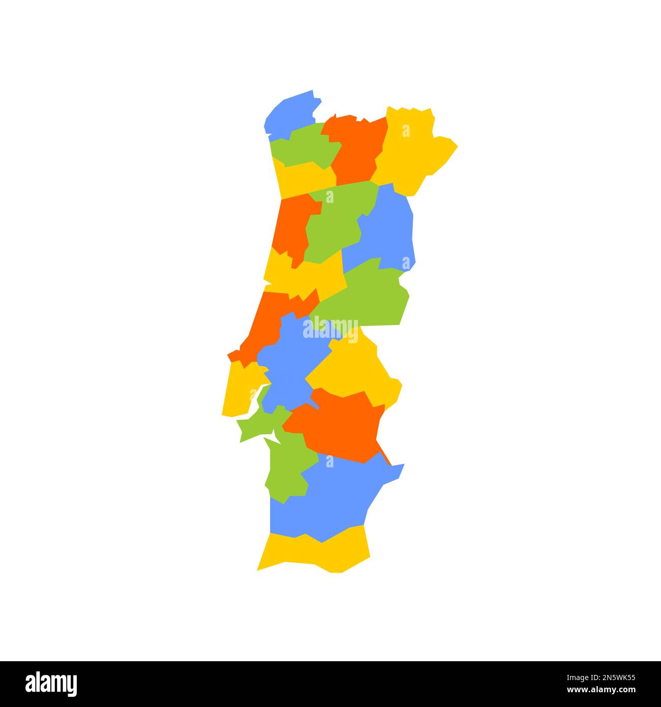 Portugal carte politique des divisions administratives - districts. Carte vectorielle colorée vierge. Illustration de Vecteur