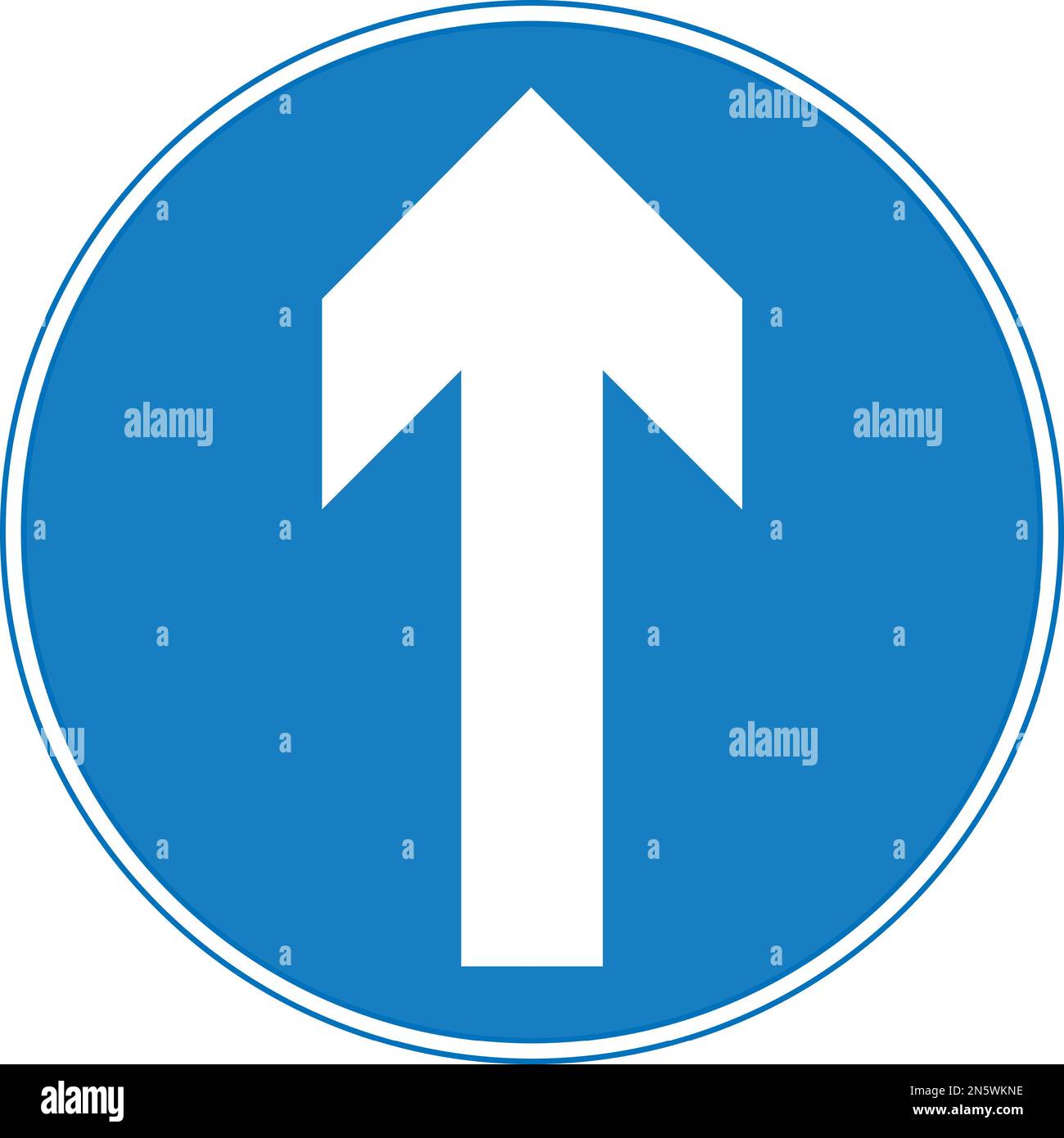 Illustration vectorielle d'un panneau de signalisation routière uk Ahead Only. Il se compose d'une flèche blanche verticale dans un cercle bleu Illustration de Vecteur