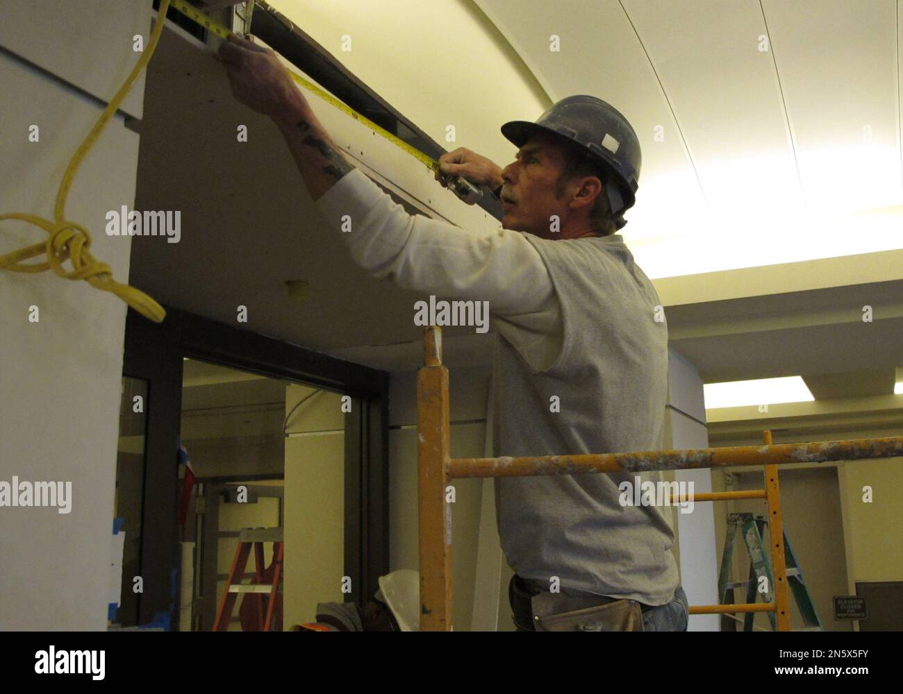 Rocky Chilson, a foreman at the Kansas Statehouse for Skyline Construction Co., takes