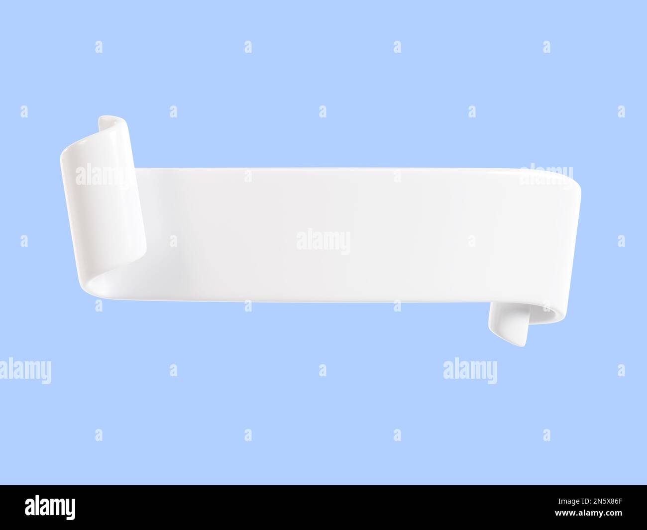 Ruban texte bannière 3D rendu - blanc brillant ruban double roulé pour message de vente ou de promotion. Banque D'Images
