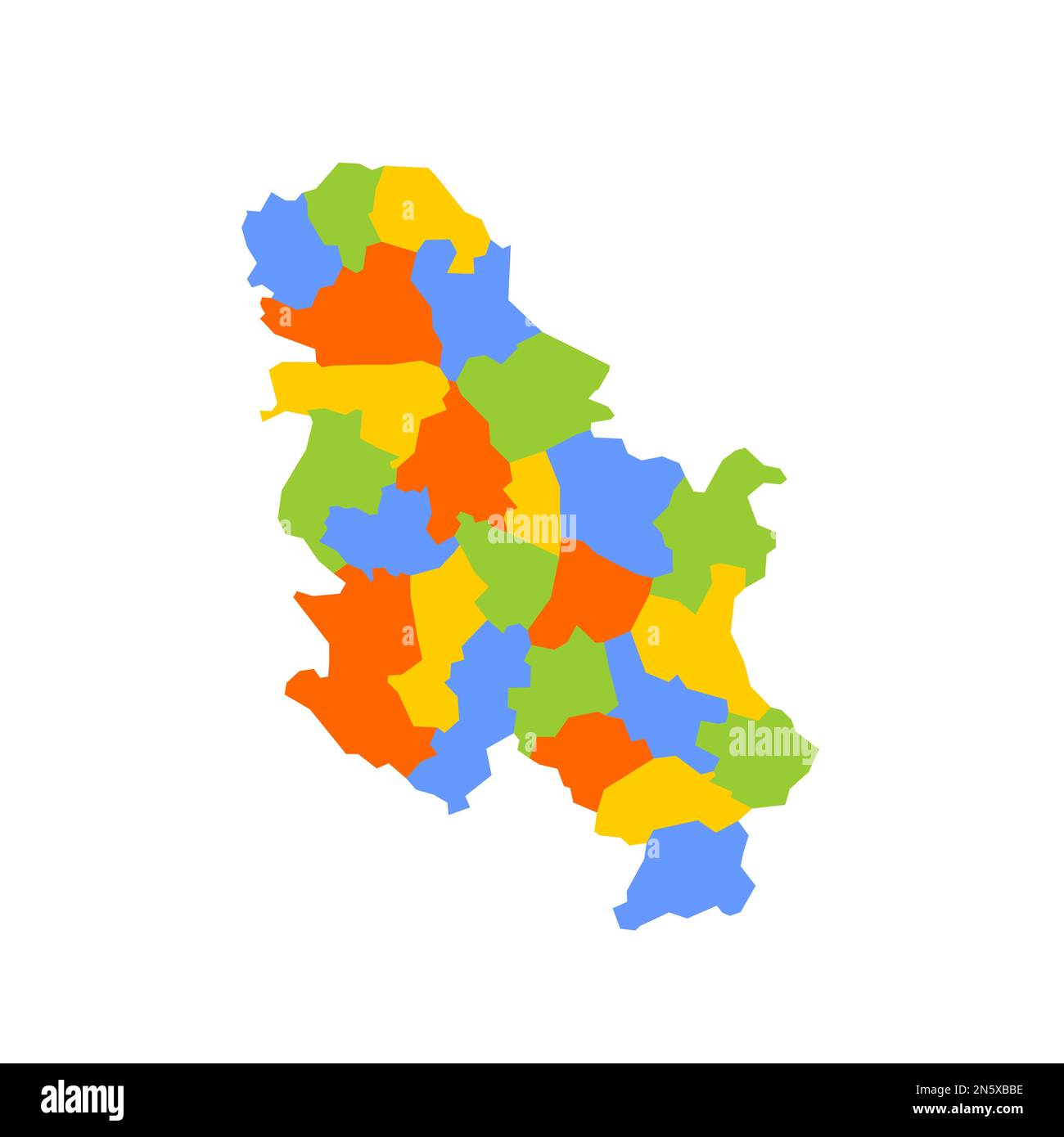 Serbie carte politique des divisions administratives - oktapis et ville autonome de Belgrade. Carte vectorielle colorée vierge. Illustration de Vecteur