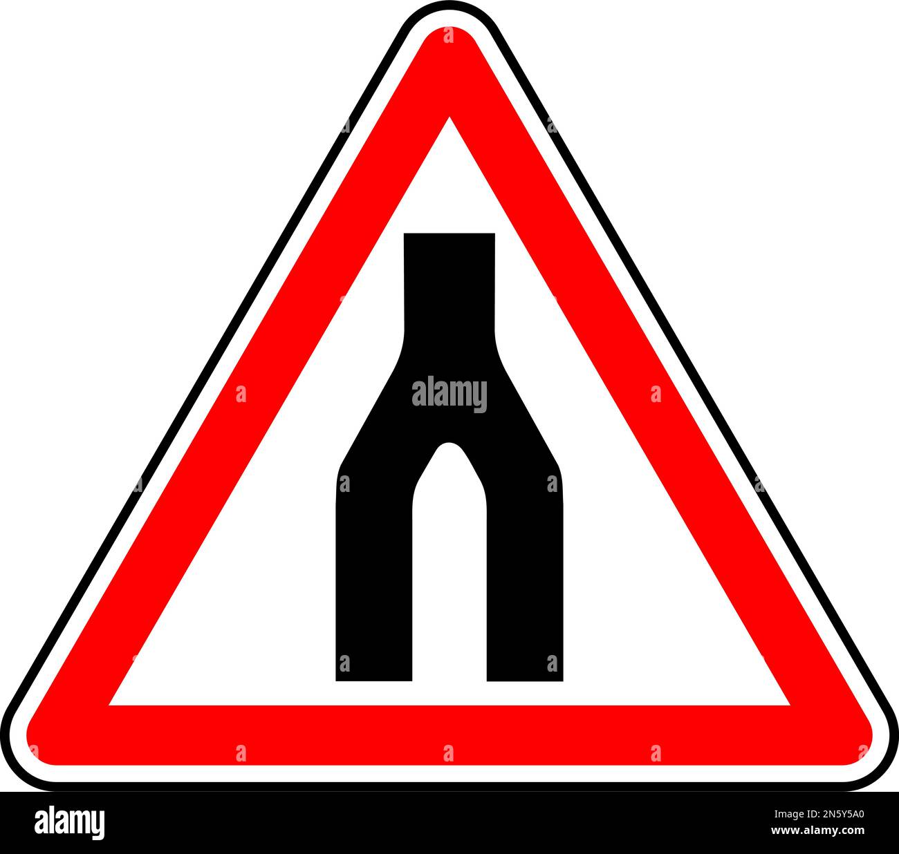 Graphique vectoriel d'un avertissement britannique de la fin d'une route à double voie. Il se compose de deux routes deviennent un symbole contenu dans un tri rouge Illustration de Vecteur