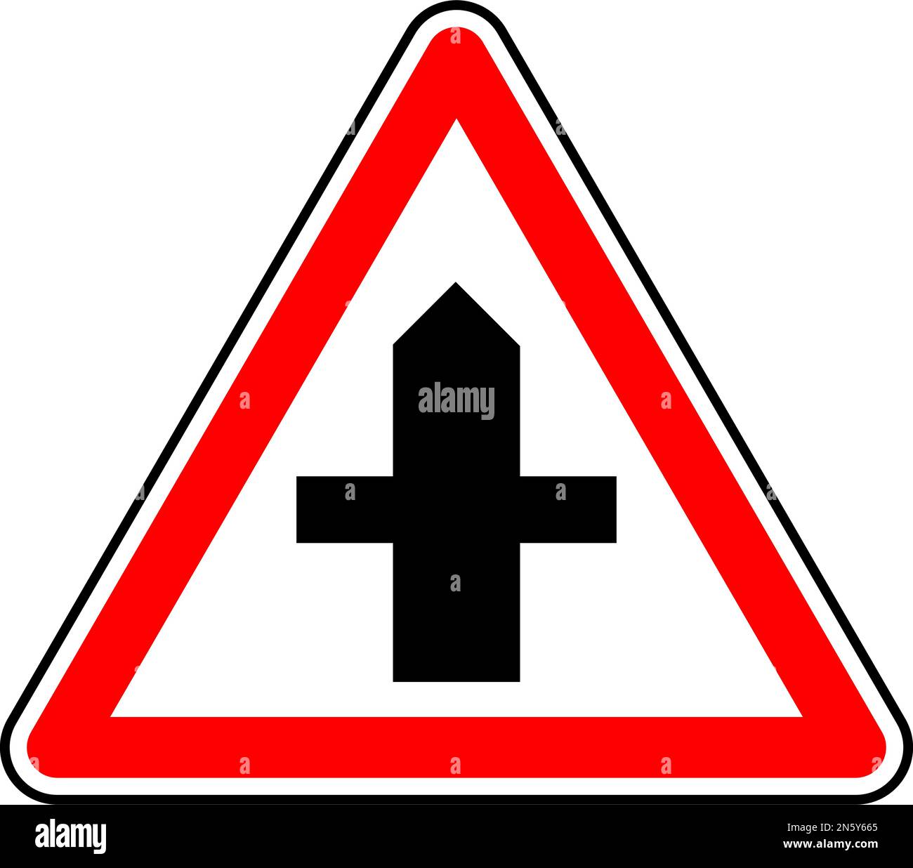 Illustration vectorielle d'un panneau de signalisation uk CrossRoad Ahead. Il se compose d'un symbole de carrefour contenu dans un triangle rouge Illustration de Vecteur