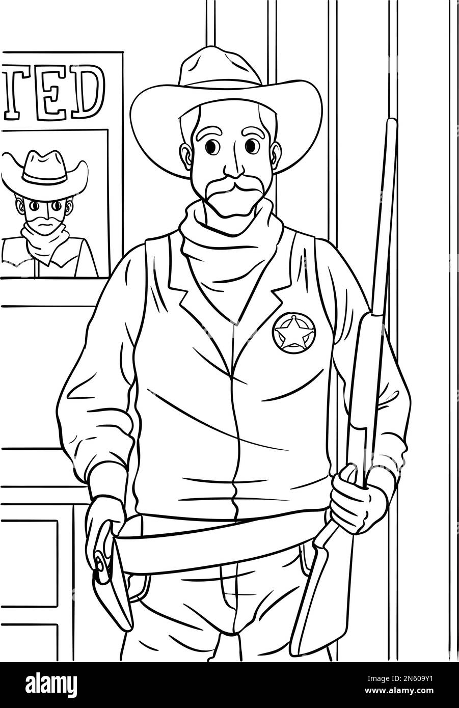 Page de coloriage du shérif de cow-boy pour enfants Illustration de Vecteur