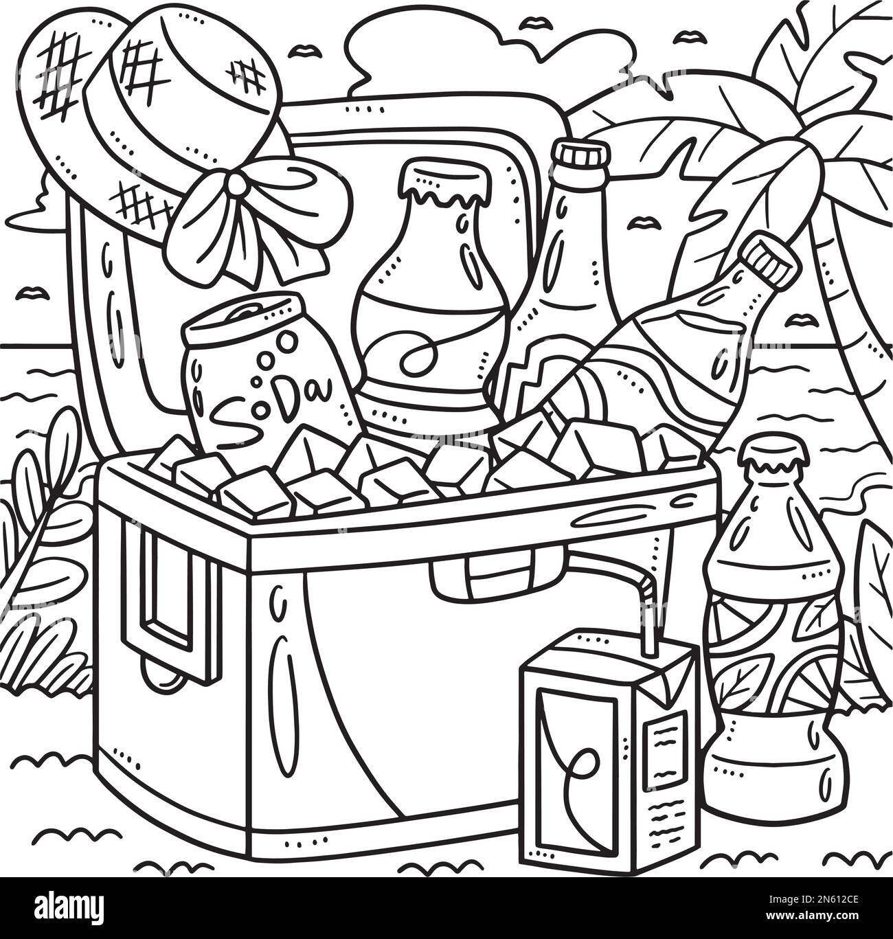 Boissons d'été dans glacière page de coloriage Illustration de Vecteur