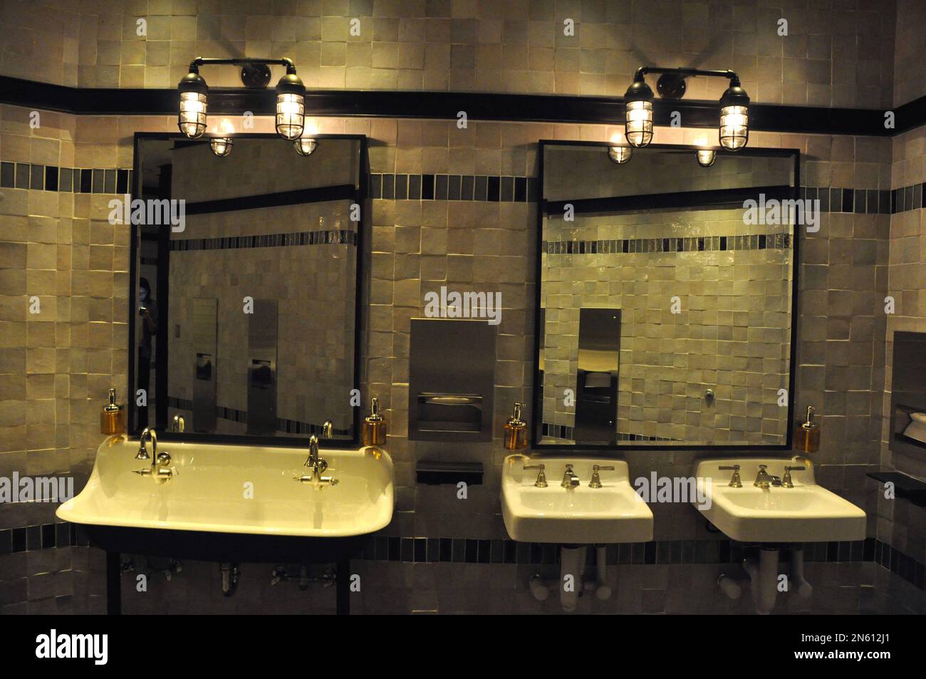 This photo taken Dec. 6, 2013 shows the bathrooms in the new Chelsea Theater in Las Vegas. The