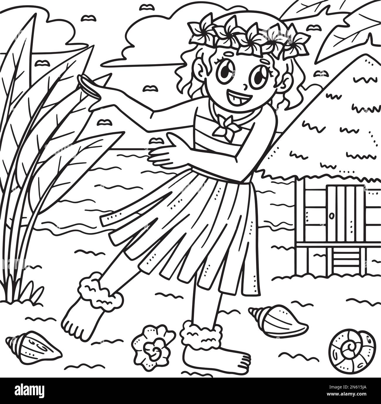 Page de coloriage de la tenue de la fille d'été pour les enfants Illustration de Vecteur