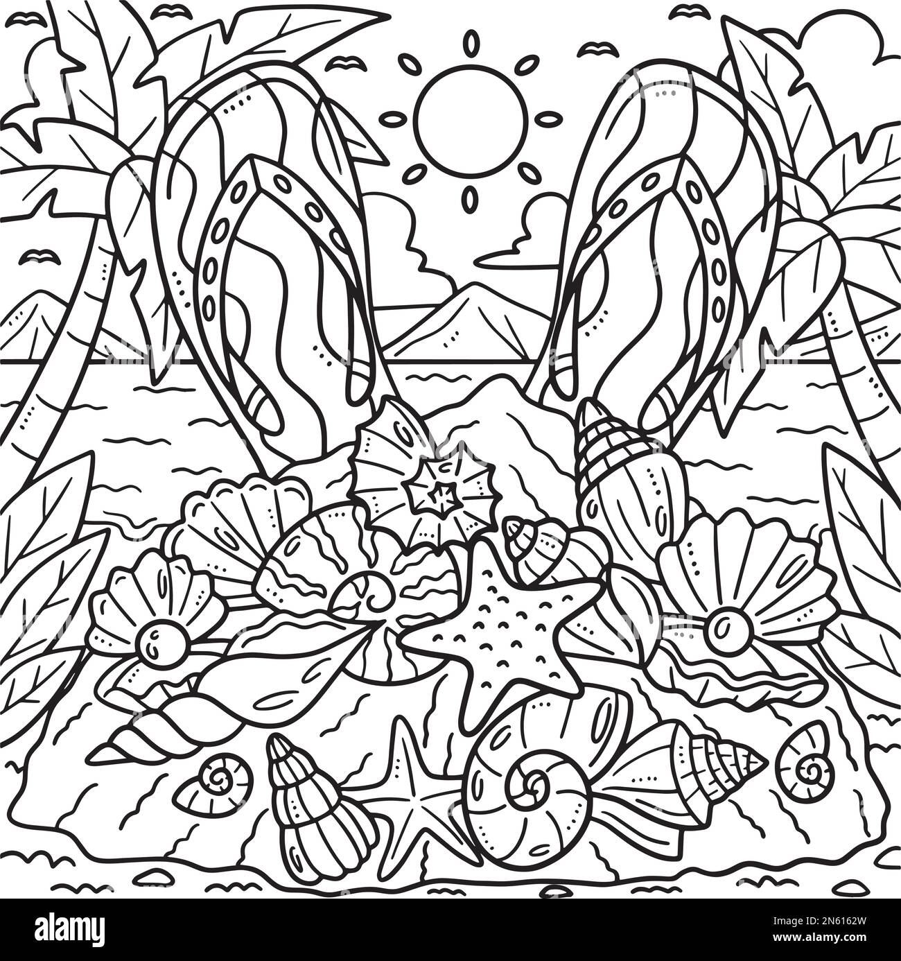 Page de coloriage des chaussons et coquillages d'été Illustration de Vecteur Page de coloriage des chaussons et coquillages d'été Illustration de Vecteur