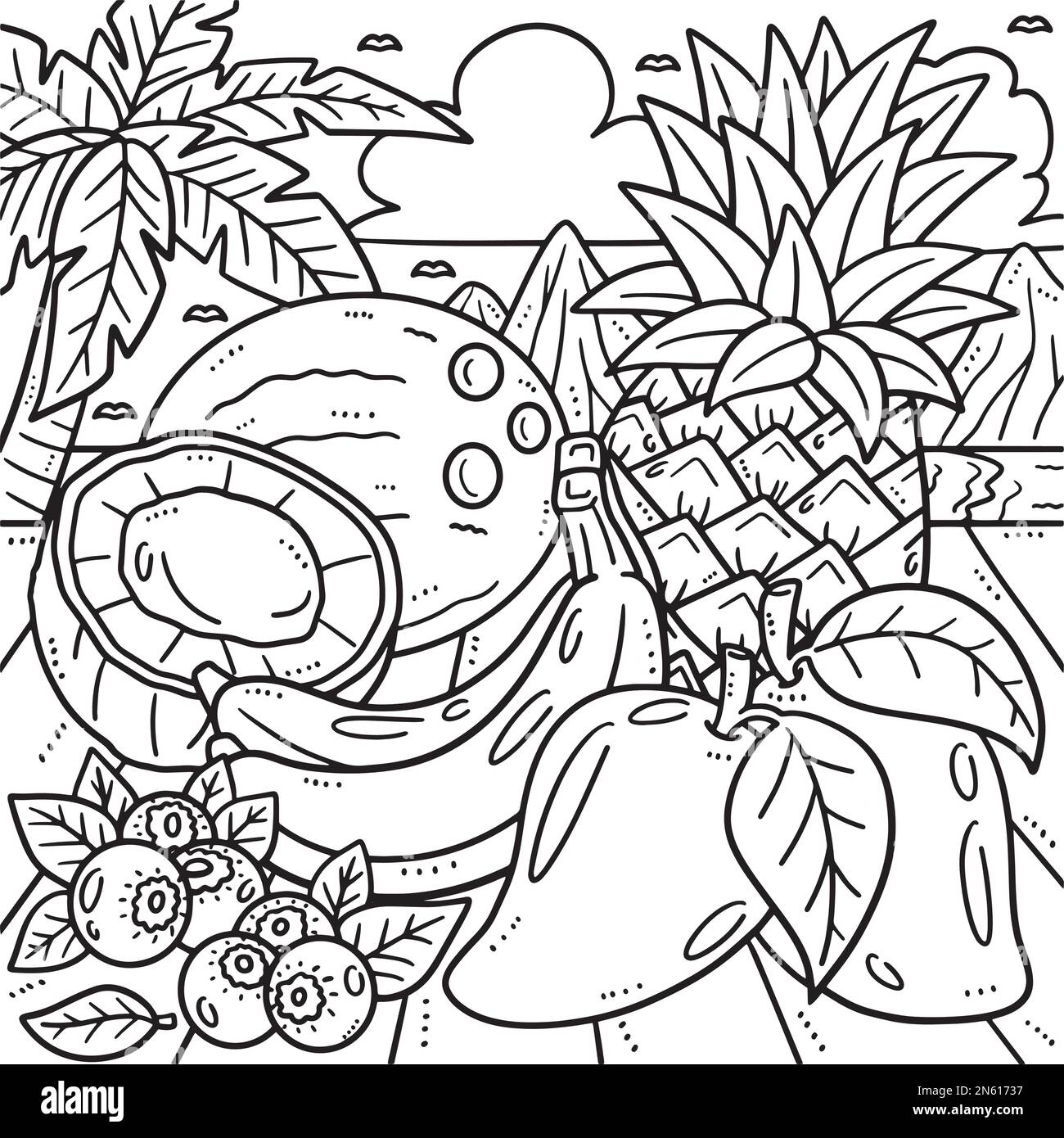 Page de coloriage des fruits tropicaux d'été pour les enfants Illustration de Vecteur