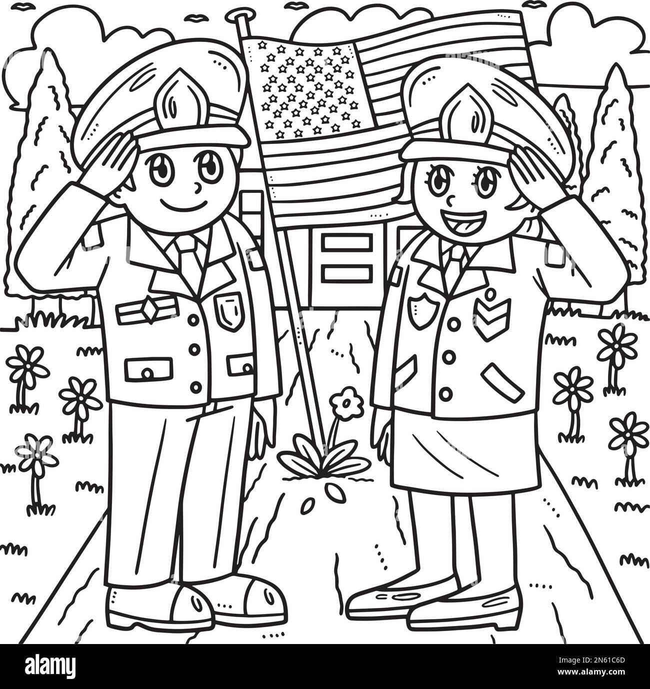 Page de coloriage de la saute à main du soldat du jour du souvenir Illustration de Vecteur