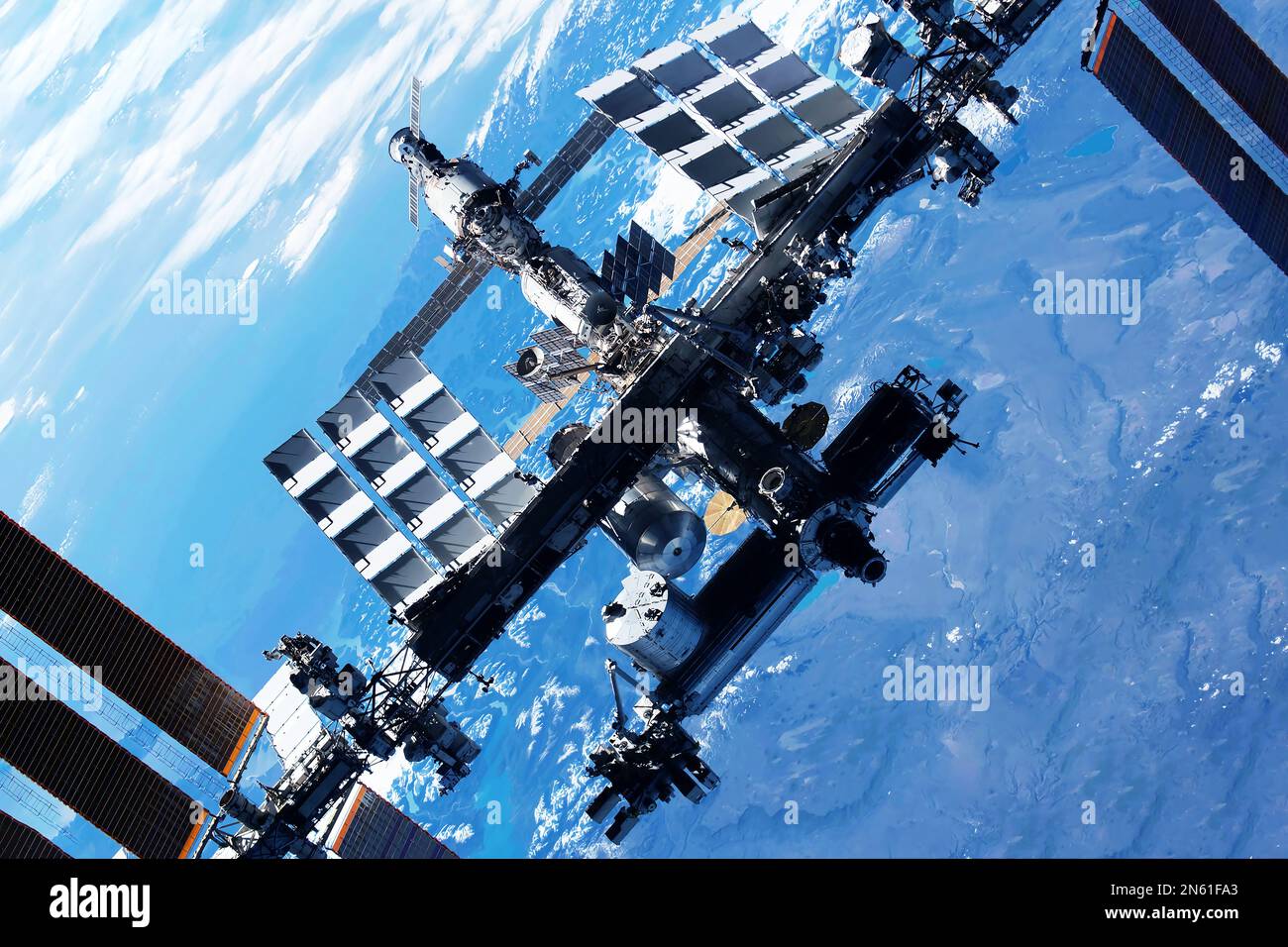 Station spatiale internationale au-dessus de la Terre. Éléments de cette image fournis par la NASA. Photo de haute qualité Banque D'Images
