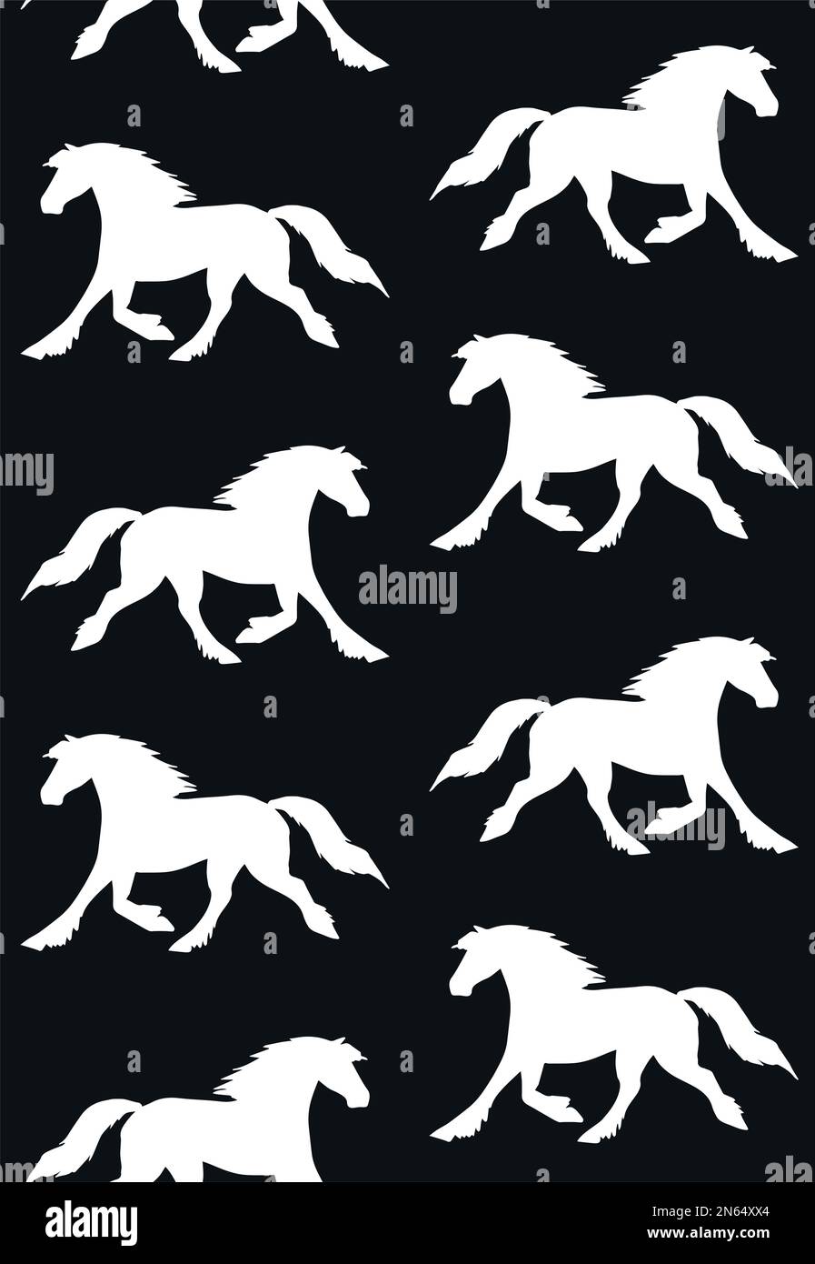 Motif vectoriel sans couture de la silhouette de cheval frisonne dessinée à la main isolée sur fond noir Illustration de Vecteur