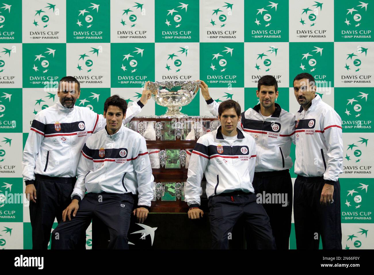 Serbian Davis Cup team members, from left team captain Bogdan Obradovic, Ilija Bozoljac, Dusan