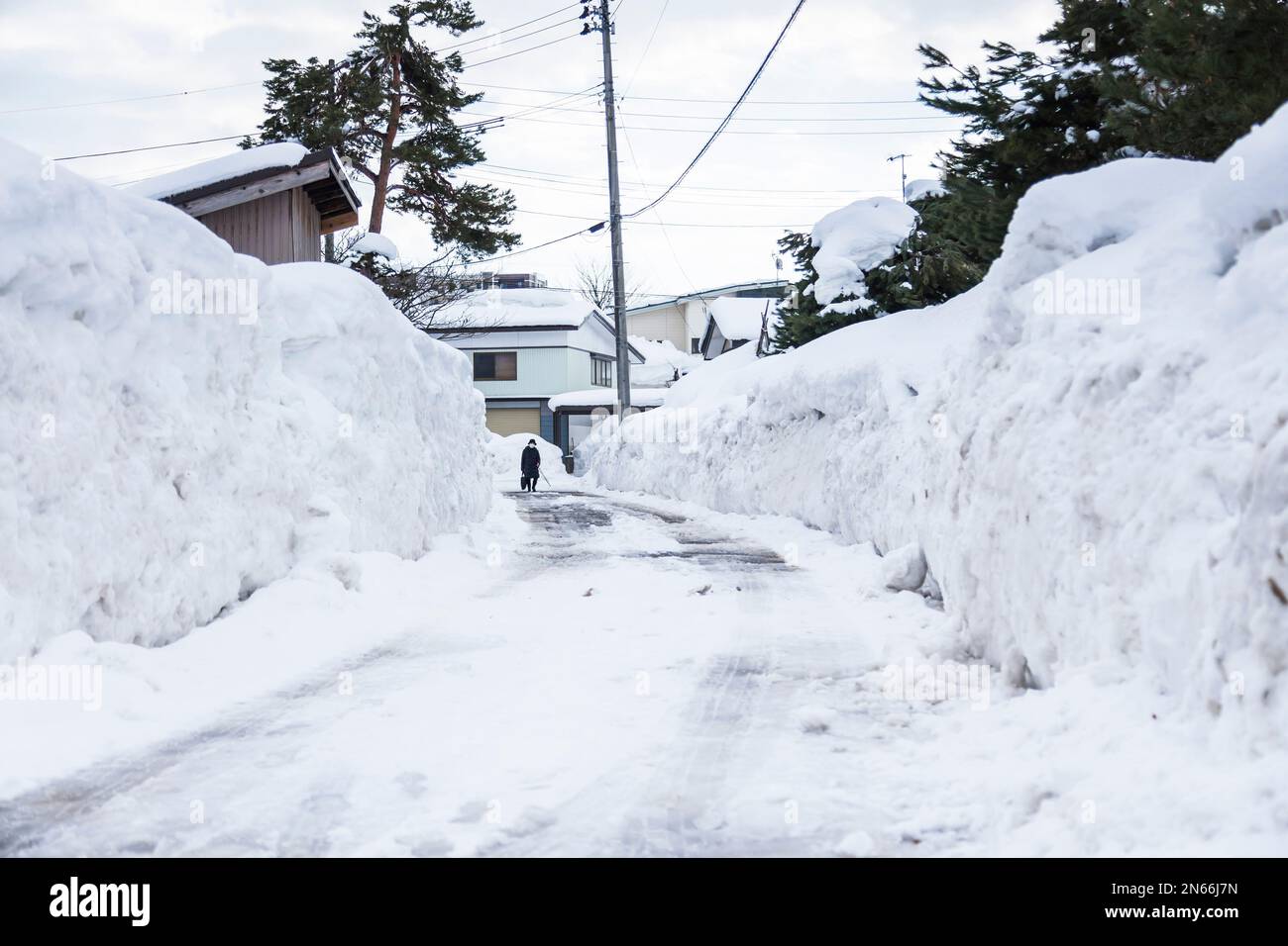 Mur de neige dans la rue, la vie dans un pays de neige, ville célèbre par la neige lourde, ville de Yokote, Akita, Tohoku, Japon, Asie de l'est, Asie Banque D'Images