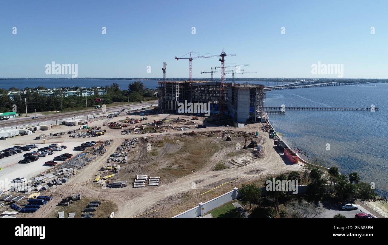 Vue aérienne Sunseeker Resort Construction 4949 Tamiami Trail, Charlotte Harbour, FL Banque D'Images