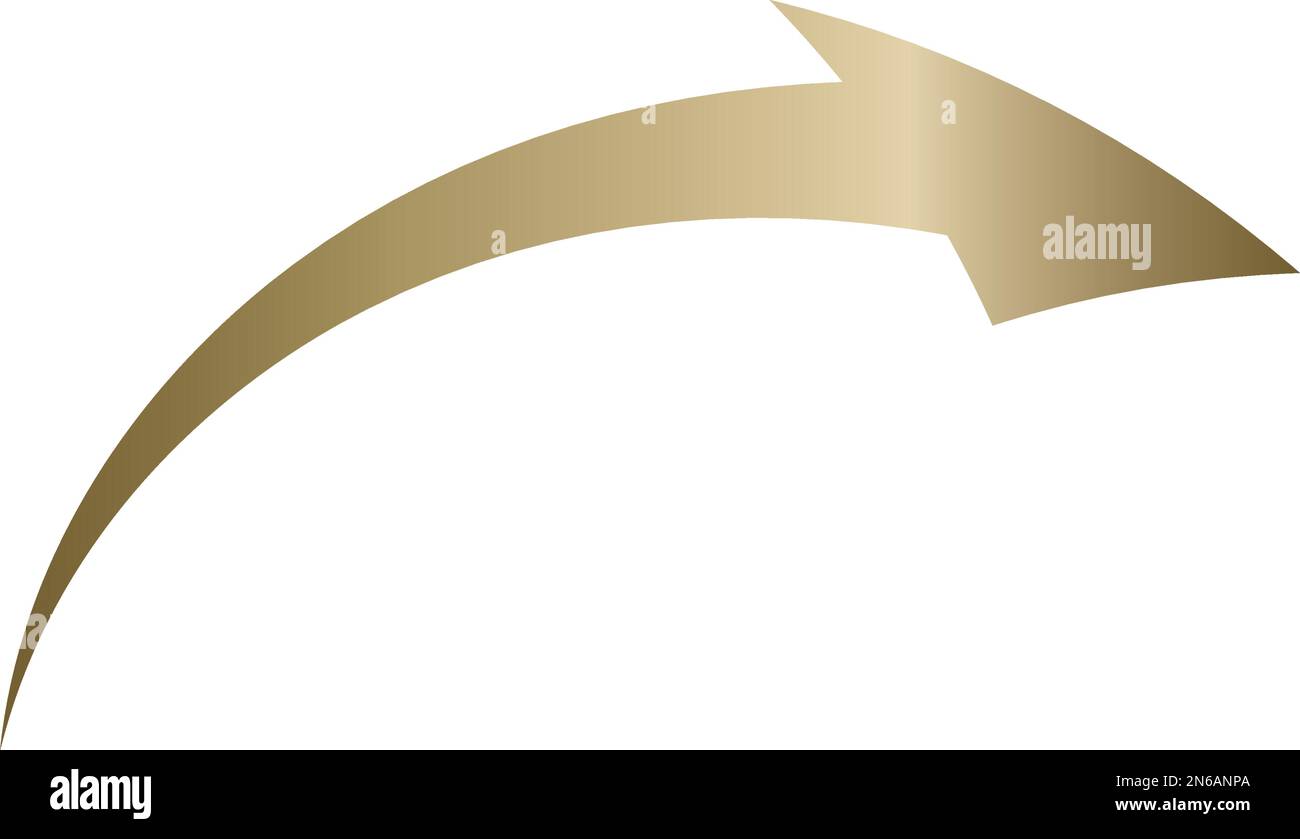 Flèche de dégradé dorée courbée vers le haut. Une flèche qui semble sortir d'un certain point. Illustration de Vecteur