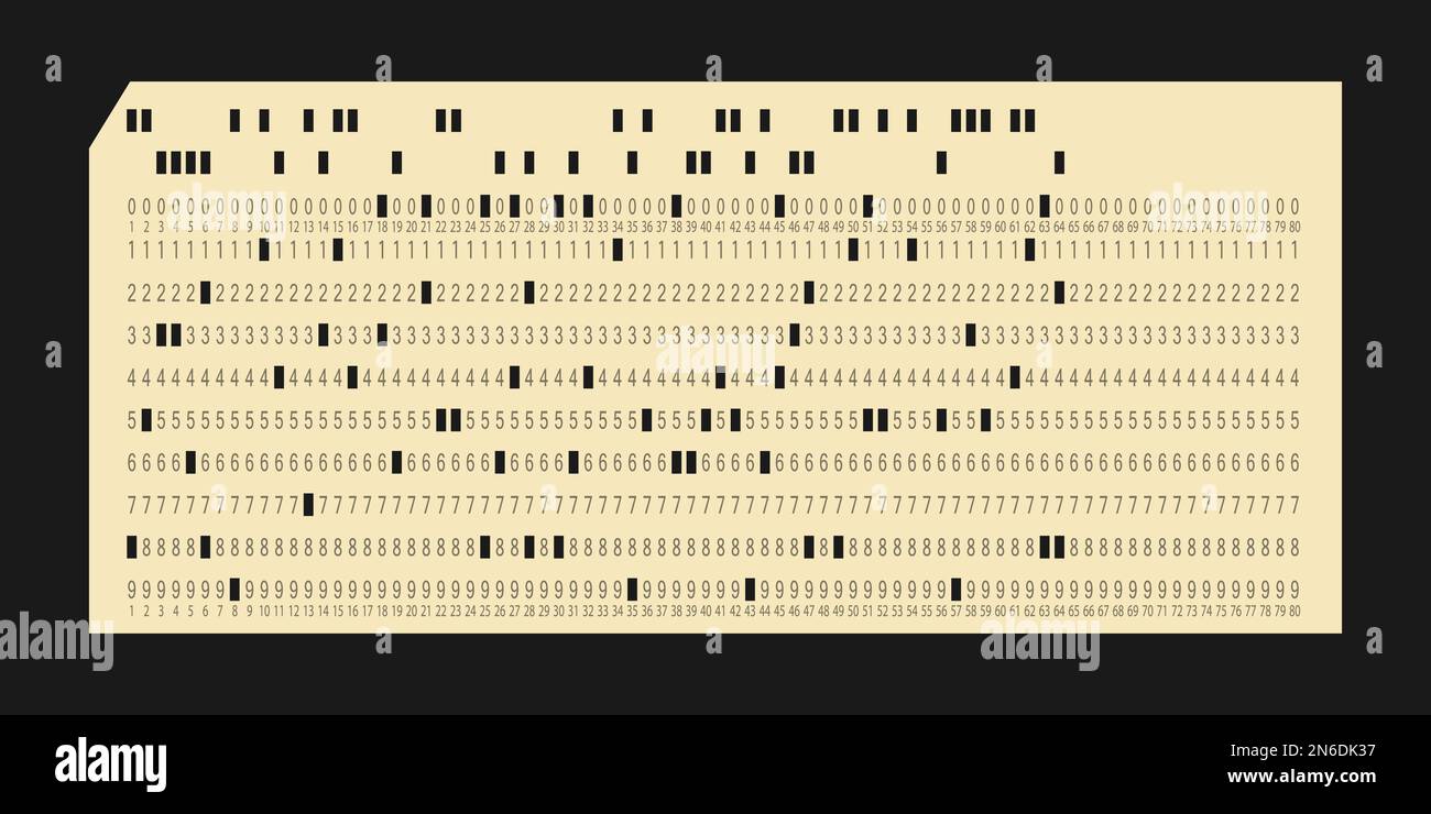 Carte perforatrice IBM vintage pour machines de traitement de données électroniques calculées. Carte de pointage rétro pour la saisie et le stockage d'informations technologiques automatisées Illustration de Vecteur