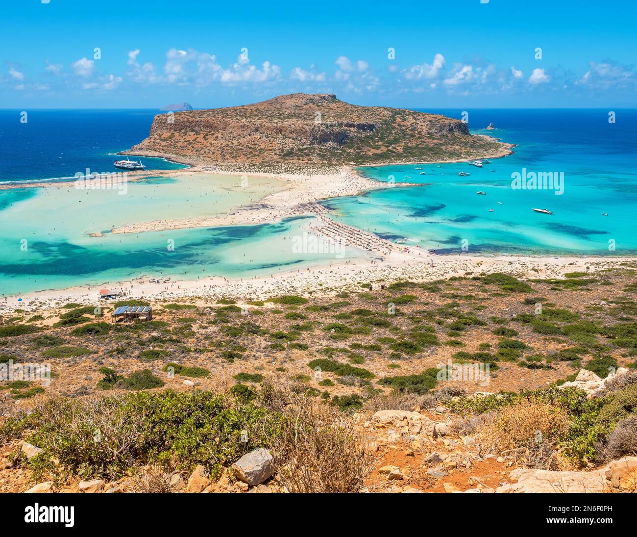 Vue sur la plage pittoresque de Balos et le lagon. Péninsule de Gramvousa, Crète, Grèce Banque D'Images