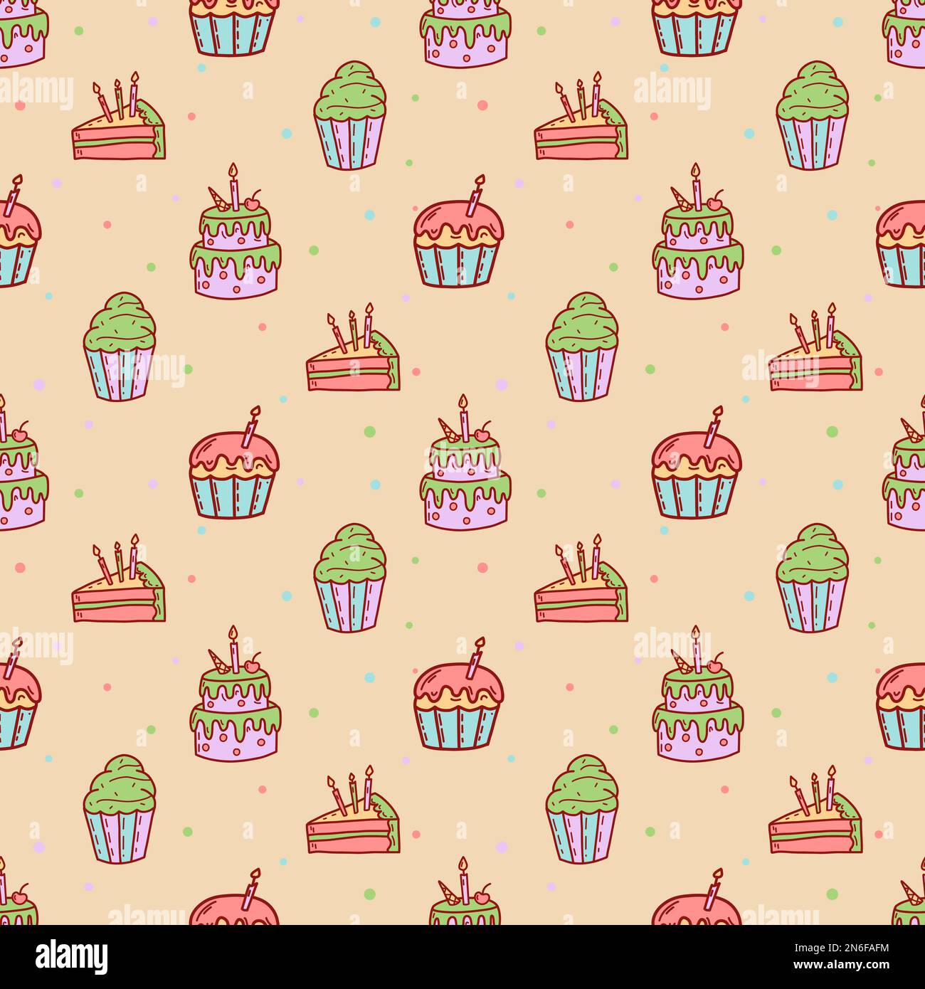 Cupcakes mignons et muffins sans coutures. Illustration vectorielle plate Illustration de Vecteur