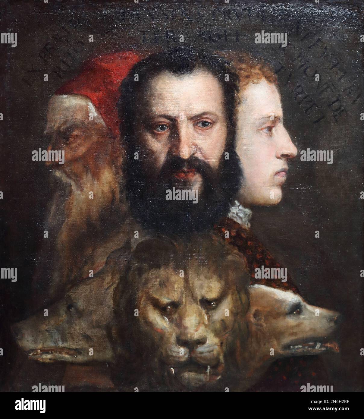 Une allégorie de prudence par le peintre italien de la Renaissance Titien à la National Gallery, Londres, Royaume-Uni Banque D'Images