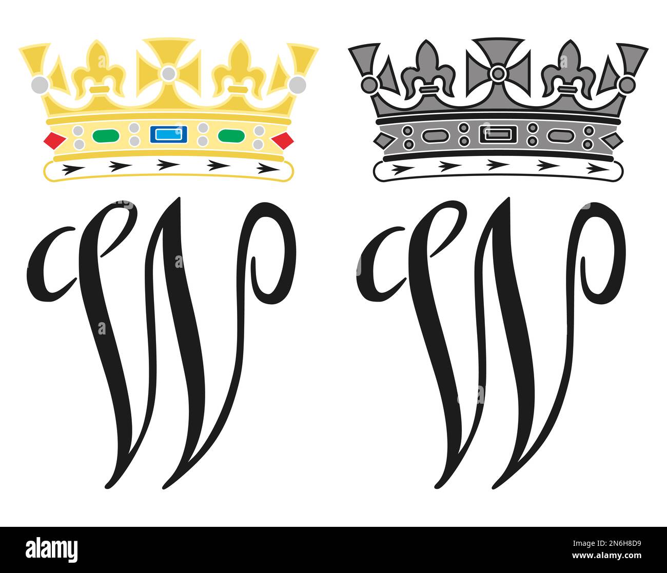 Royaume-Uni, année 2023, monogramme et chiffrement de William Prince of Wales, illustration Banque D'Images