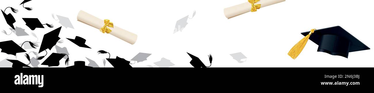 bannière horizontale avec lettres majuscules et diplômes sur fond blanc Illustration de Vecteur
