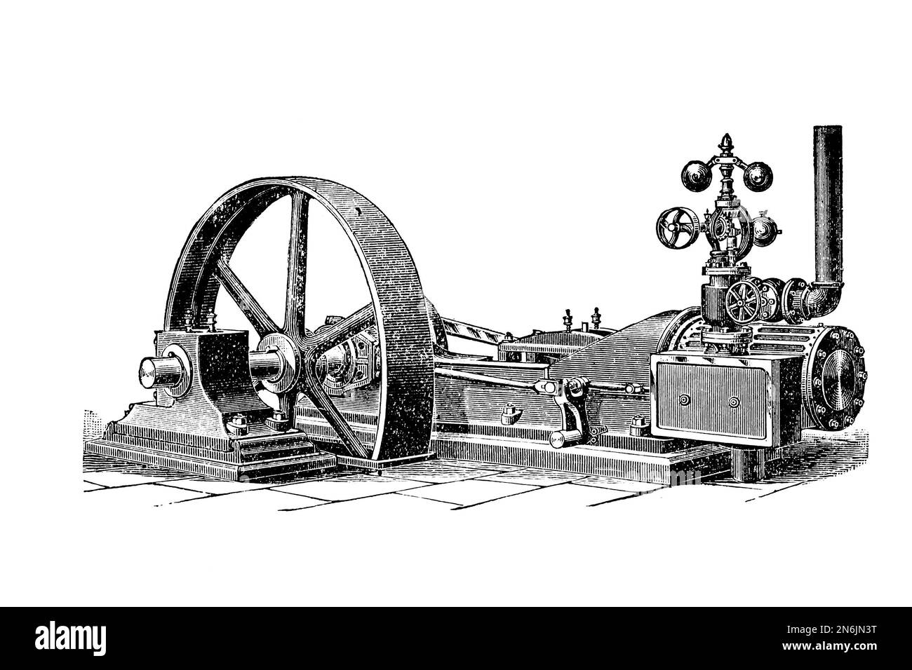 Moteur à vapeur 1891 avec volant tiré du manuel illustré d'Otto Stephenson sur les essais pratiques, l'examen et la référence prête à l'emploi pour les mécaniciens, les mécaniciens de locomotive et marins, les pompiers, les électriciens et les machinistes, afin d'obtenir le permis de mécanicien de vapeur publié à Chicago, W. G. Kraft en 1891 Banque D'Images