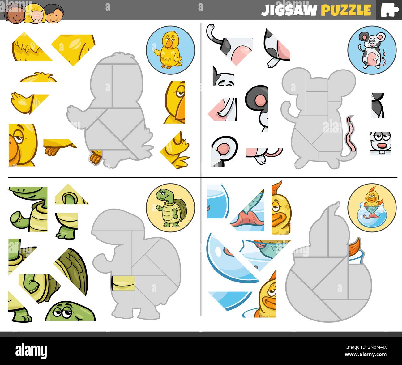 Illustration de dessin animé de jeux de puzzle éducatifs avec de jolis personnages animaux Illustration de Vecteur