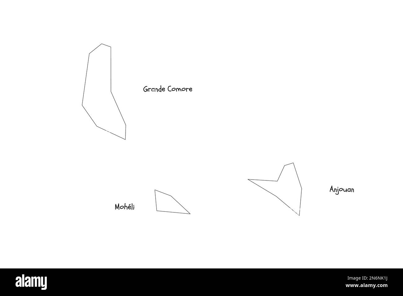 Comores carte politique des divisions administratives - îles autonomes. Carte de style de caniche dessinée à la main avec bordures noires et étiquettes de nom. Illustration de Vecteur