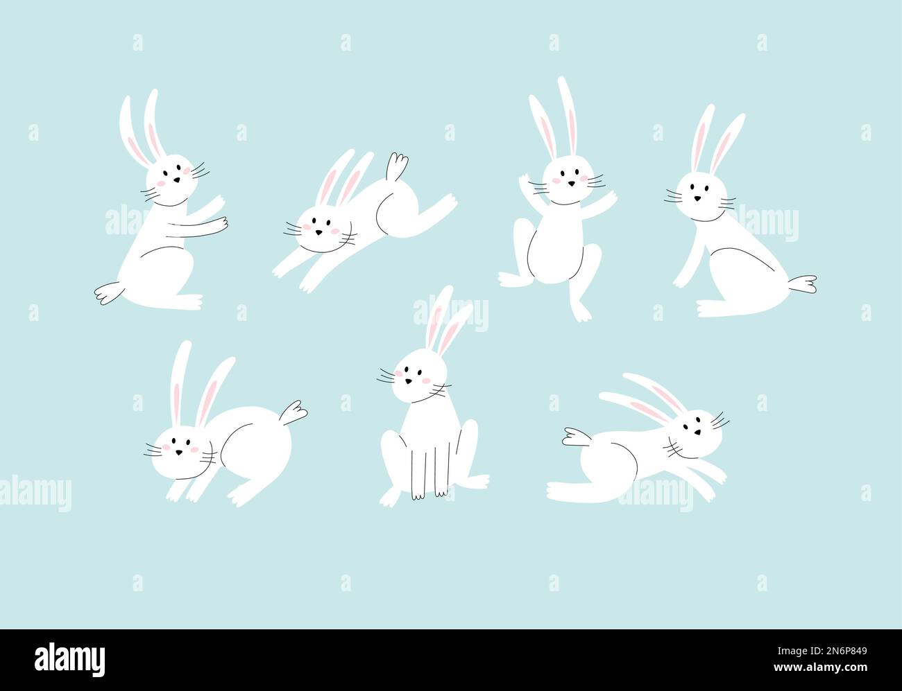Set tendance lapin de Pâques. Personnages de vacances minimalistes, lapins stylisés mignons, illustrations vectorielles pour des imprimés ou des cartes de vœux Illustration de Vecteur