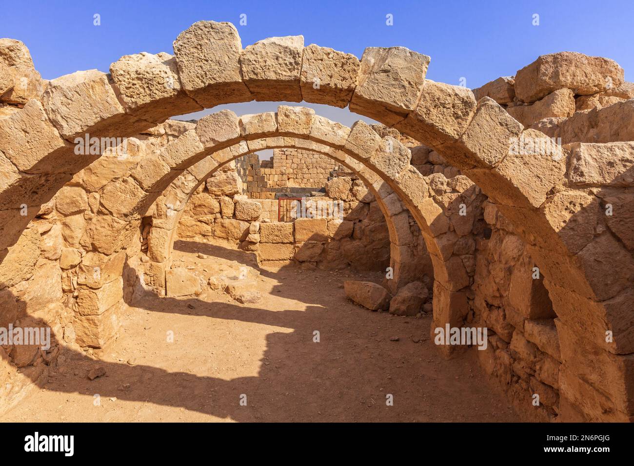 Intérieur du château du désert de Qasr Al Hallabat en Jordanie Banque D'Images