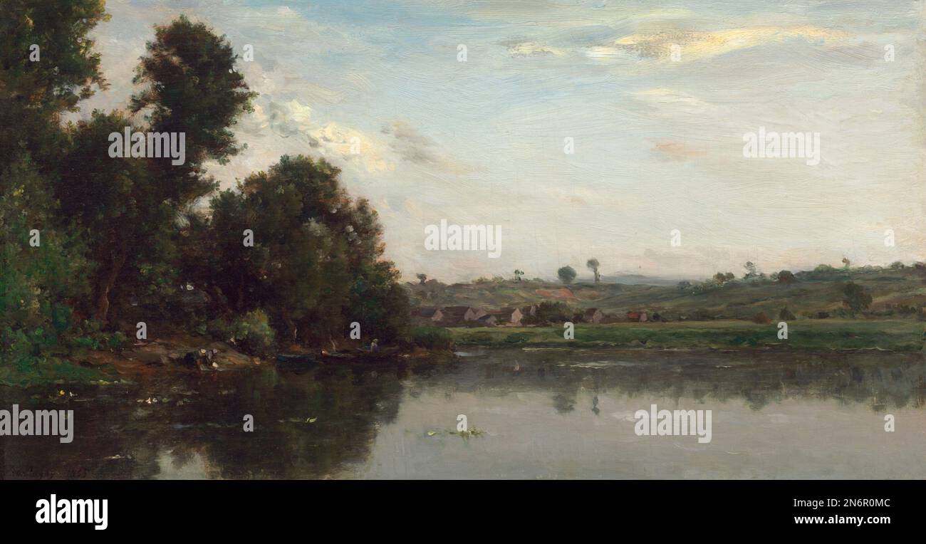 Charles-François Daubigny Washerwomen sur la rivière Oise près de Valmondois 1865 Banque D'Images