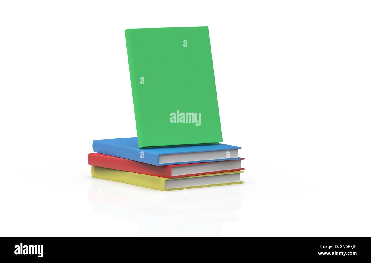 Livre fabriqué en 3D utilisé pour la maquette avec ombre et réflexion sur fond blanc Banque D'Images