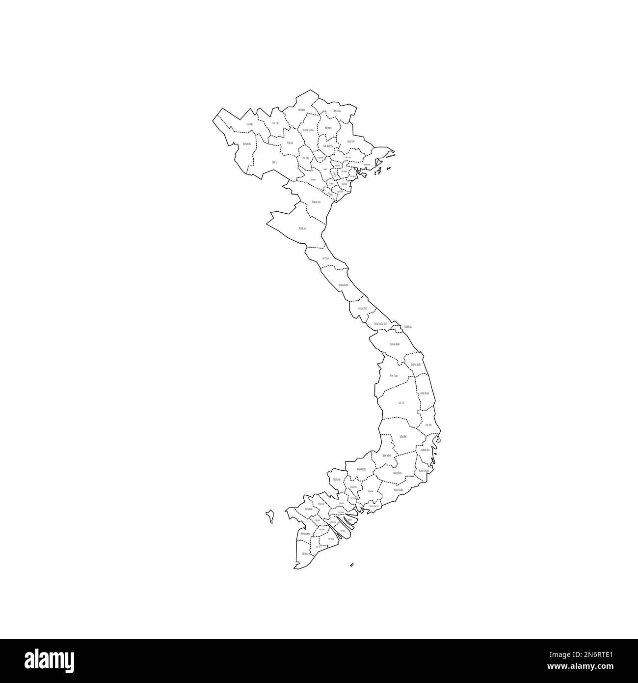 Vietnam carte politique des divisions administratives - provinces et municipalités. Carte de style de caniche dessinée à la main avec bordures noires et étiquettes de nom. Illustration de Vecteur