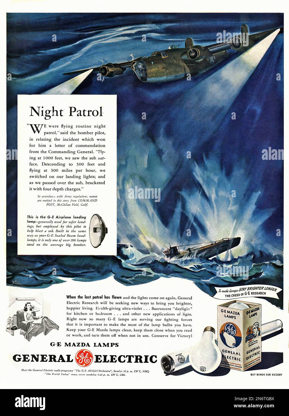 1944 - Night Patrol - General Electric - Publicité américaine (US) pendant la Seconde Guerre mondiale Banque D'Images