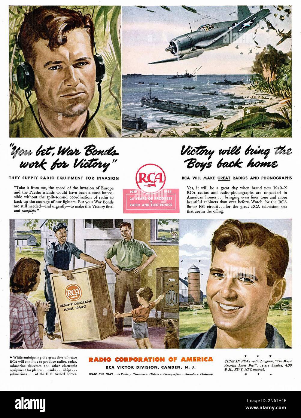1944 .. la radio remporte la publicité de guerre RCA - américaine (É.-U.) pendant la Seconde Guerre mondiale Banque D'Images