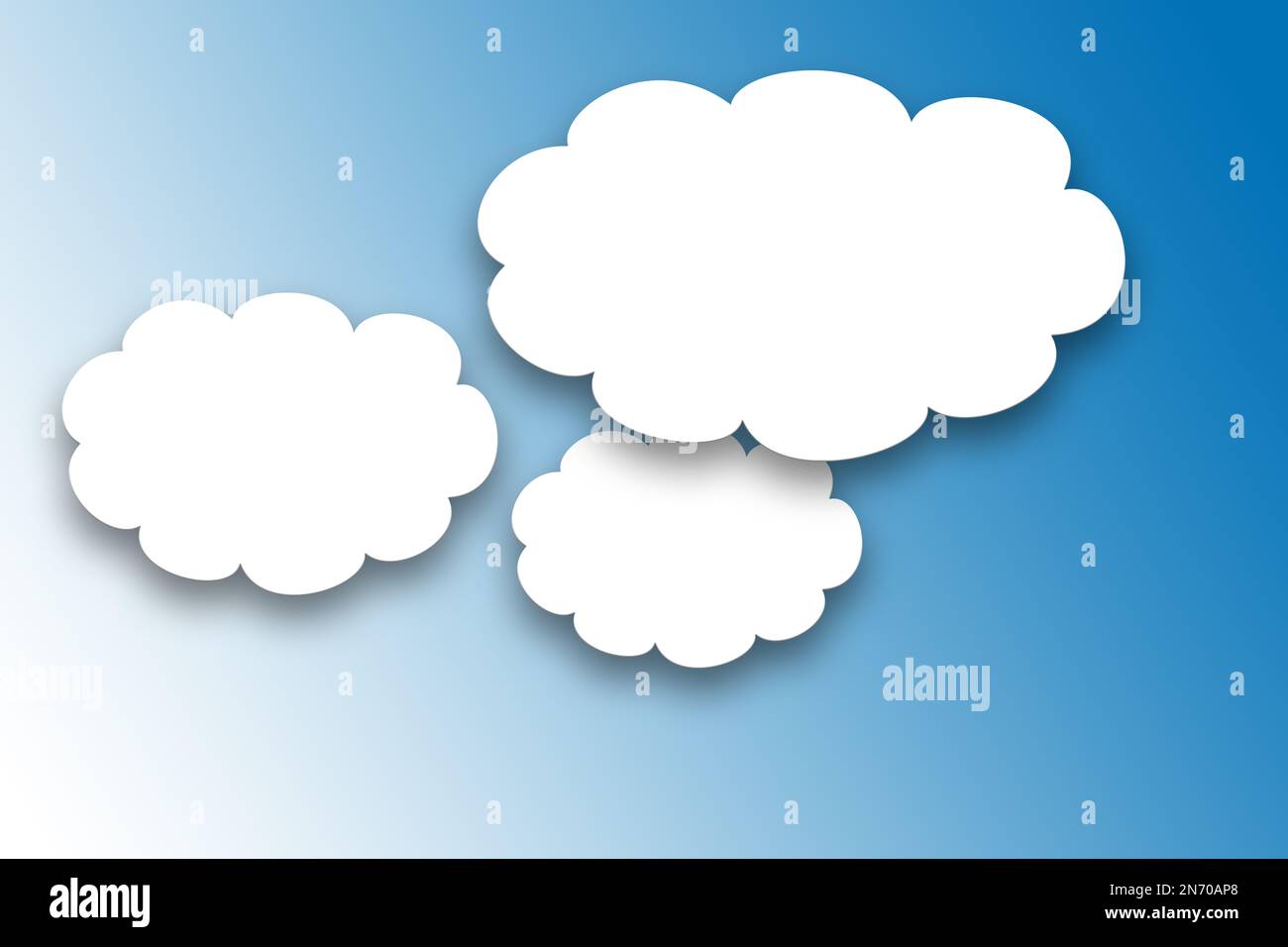 Nuages blancs sur fond bleu, illustration 2D Banque D'Images